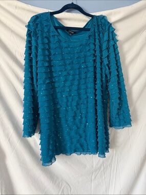 Alfani Blue Teal Chiffon Ruffle Top